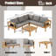 Ensemble de canapé d'extérieur en bois d'acacia en forme de L 4 pièces, accoudoirs en filet tissé, avec table basse, coussins gris, ensemble de conversation pour l'extérieur