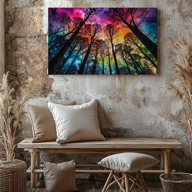 Art psychédélique, forêt, ciel, toile de fond, art mural dégradé, H 20 po x l 30 po