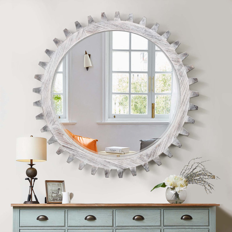 Miroir décoratif lourd en bois, H 42 po x l 42 po, Blanchies