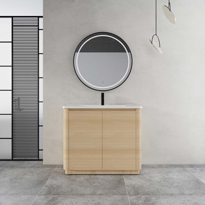 Meuble-lavabo autoportant avec lavabo en céramique blanche et 2 portes à fermeture douce, emballage KD