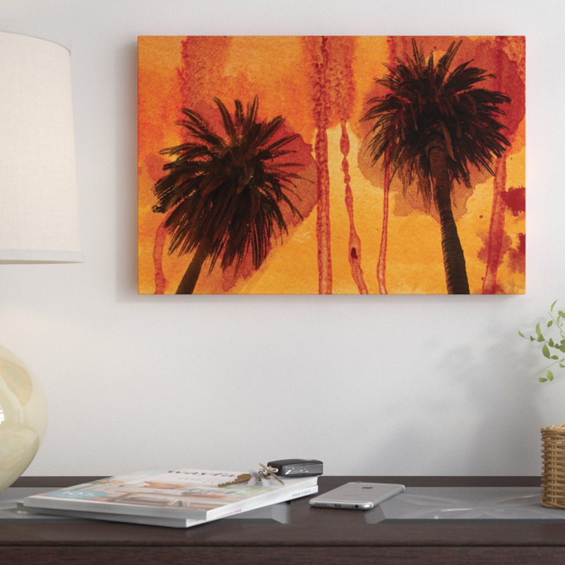 Soleil palmiers, reproduction de photo sur toile tendue, H 12 po x l 18 po x P 1,5 po, Toile tendue, Pas de tapis