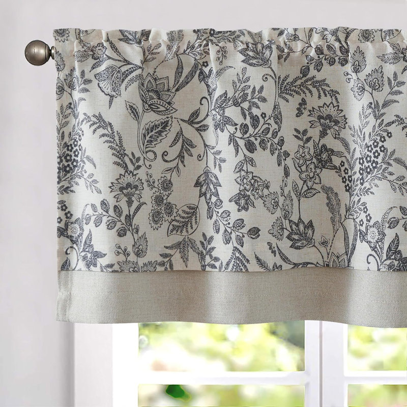 Linen Floral Valance Curtain Farmhouse Double Layer Valance, Black, 50" W x 16" L