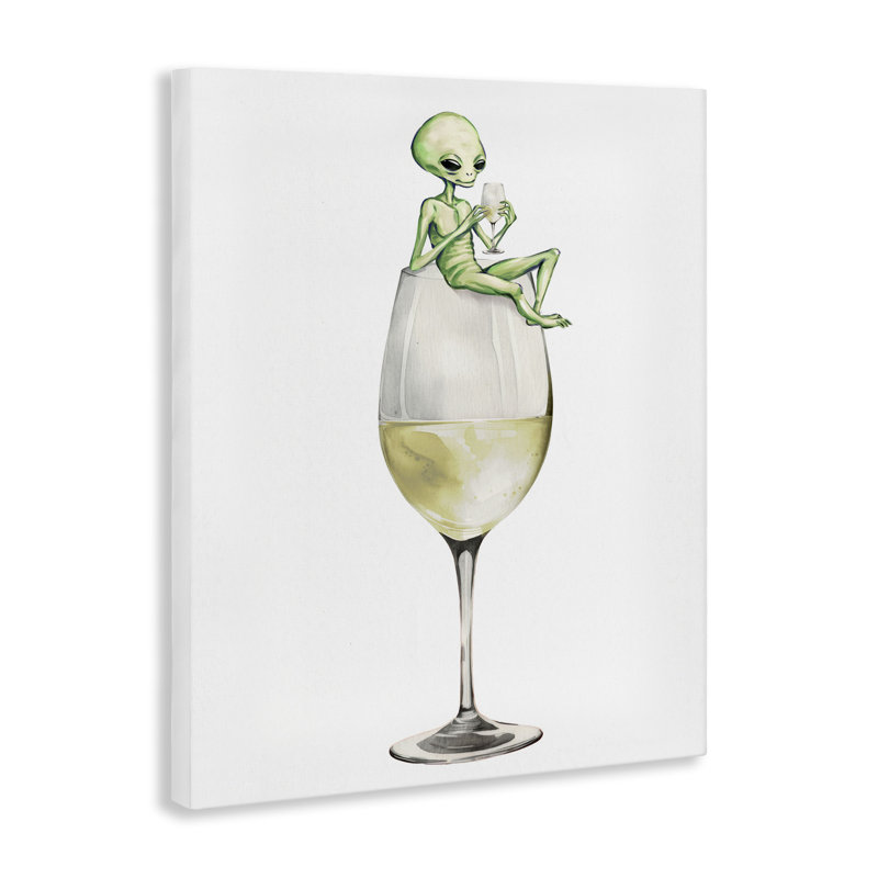 Alien perché sur une toile de verre de champagne, design par Lil 'Rue, H 40 po x l 30 po