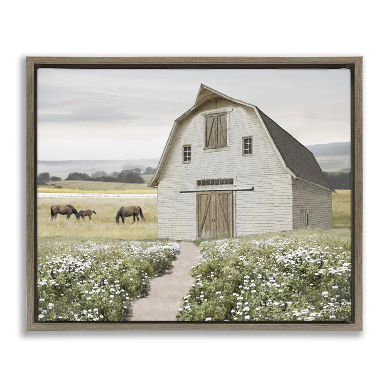 "Charmant chemin vers la grange", art mural encadré par Amber Sterling, H 25 po x l 31 po, Cadre flottant orme Montalcino
