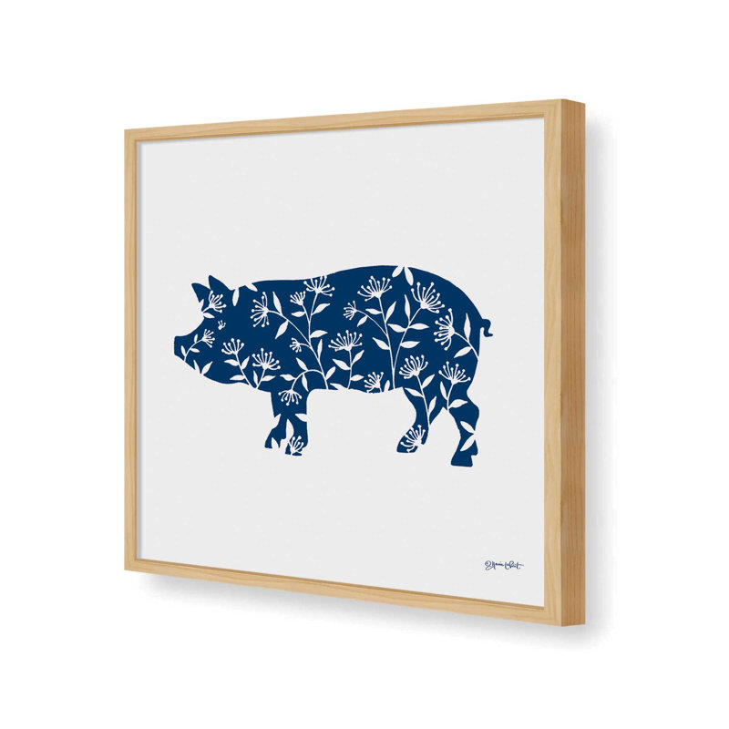 Art floral cochon par Annie Lapoint, L 20 po x H 20 po, Érable, Impression encadrée