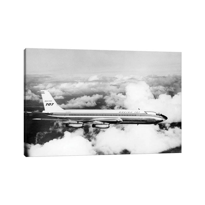 1950s Boeing 707 Passenger Jet Flying Through Clouds - Wrapped Canvas Print, 30.48 cm H x 45.72 cm W