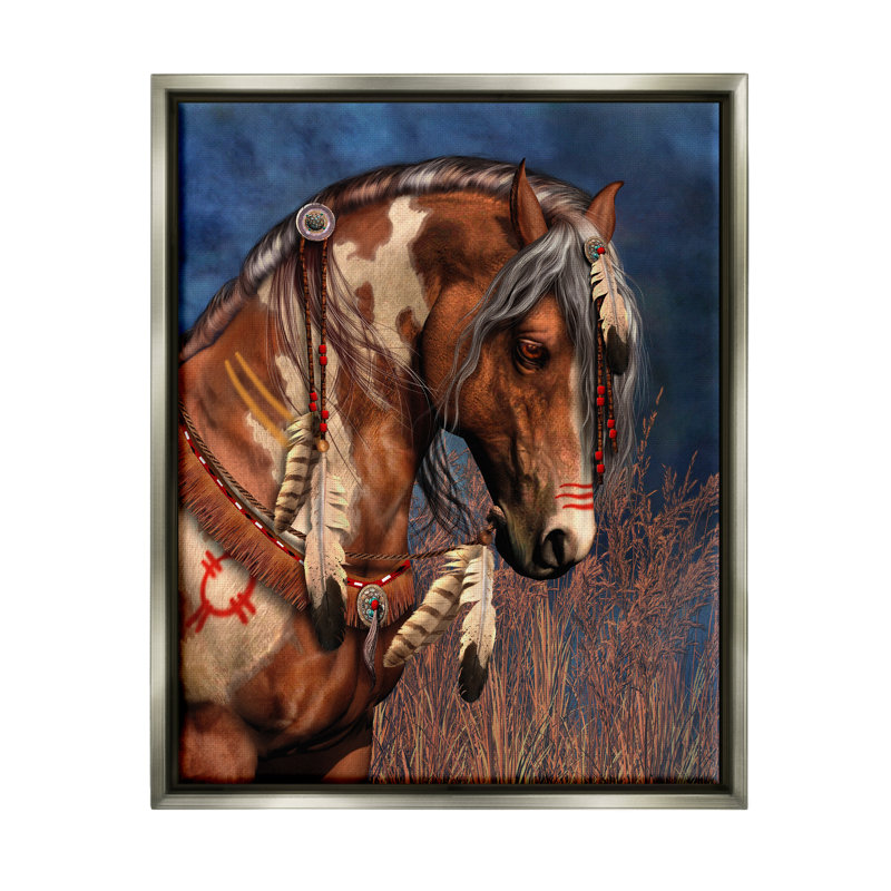 Portrait d'un poney de guerre, H 31 po x l 25 po x P 1,7 po, Cadre flottant gris lustré