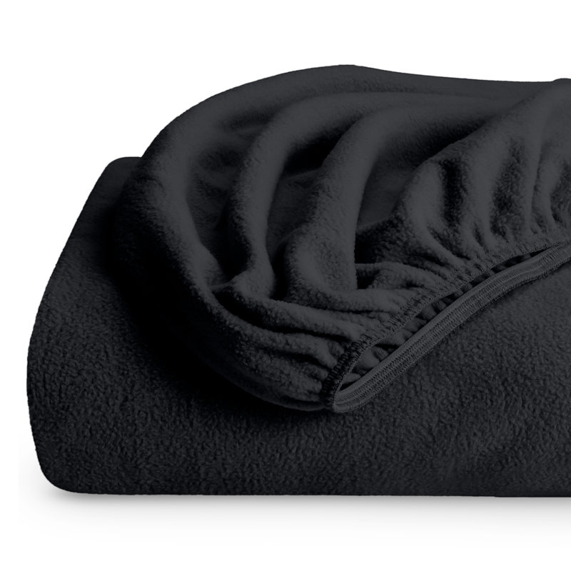 Drap-housse en micro-molleton très doux, Drap-housse grand, Noir, noir, noir, noir