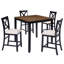 Ensemble de table de salle à manger à hauteur de comptoir peu encombrante avec 4 chaises, structure carrée en bois massif, plateau en panneau de fibres à densité moyenne et sièges en tissu noir foncé et chêne, pour la petite cuisine ou la salle à manger