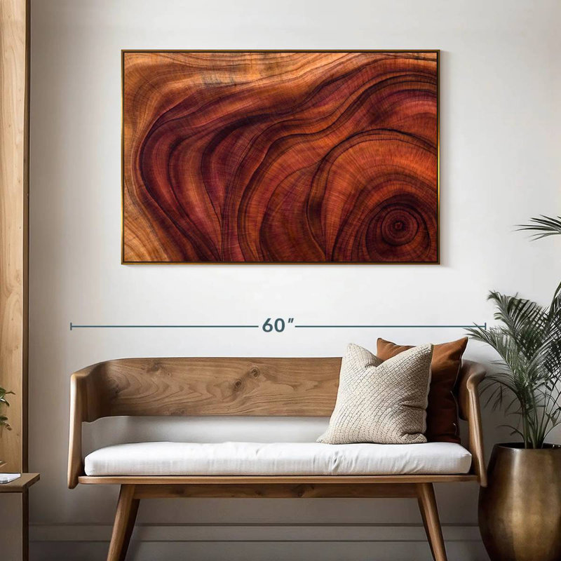 Motif de grain de bois, 46 po x 31 po, Cadre flottant doré