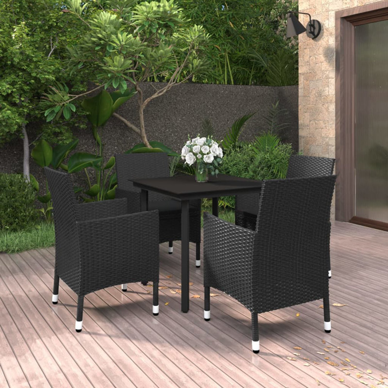 Nikai Rectangular 6 - Person Long Dining Set with Cushions, Black, 4