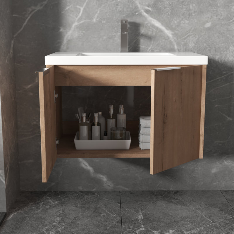 Meuble-lavabo flottant en contreplaqué à fermeture douce pour salle de bain moderne