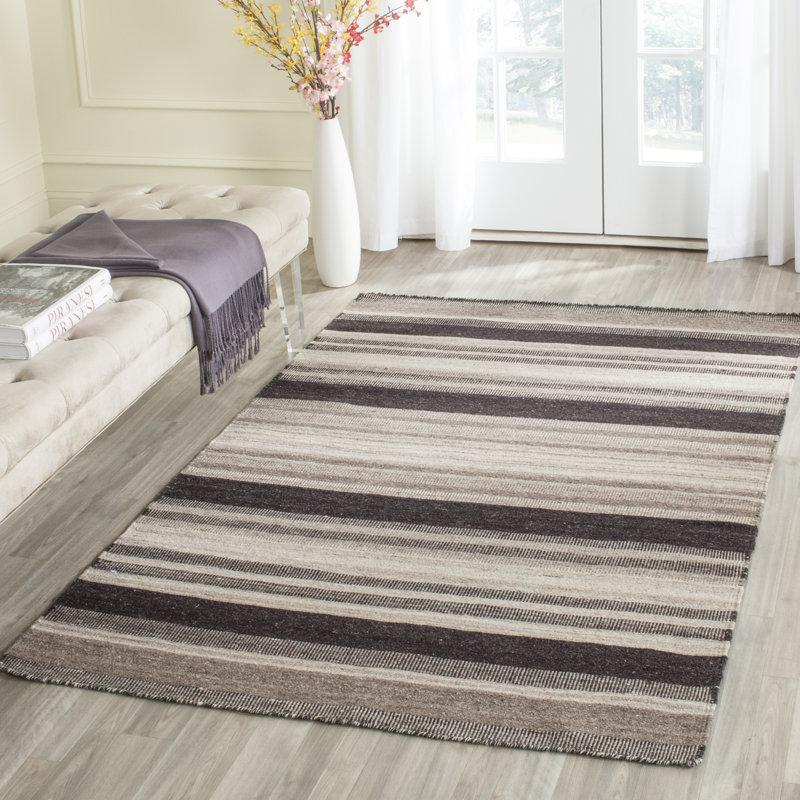 Anley Striped Wool Hand Woven Area Rug, Rectangle 152 x 244 cm