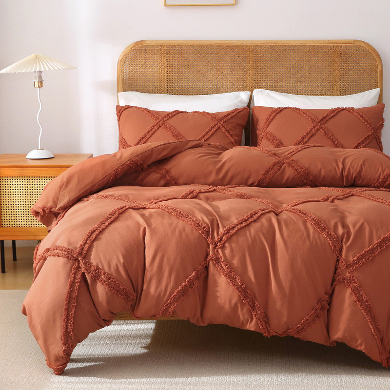 Ensemble de housse de couette touffeté Solayne Boho - Motif géométrique texturé, attaches de coin et fermeture à glissière