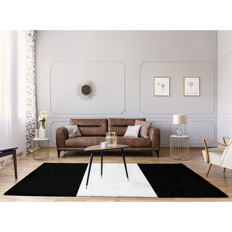 Modern Monochrome Stripe Runner Rug – Bold Black & White Design from the ArtVerse BBall Collection, Rectangle 8' x 10'