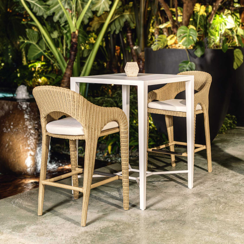  Kavali Outdoor Wicker Barstool, 27.75"