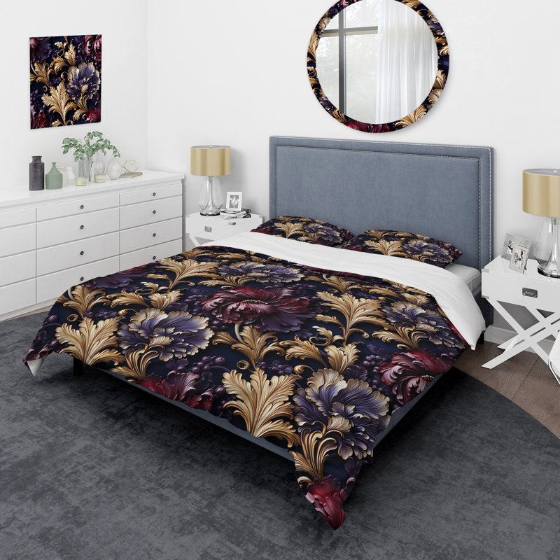 Ensemble de housse de couette floral Royal Royal and Gold Regal Opulence, Housse de couette pour très grand lit et 2 très