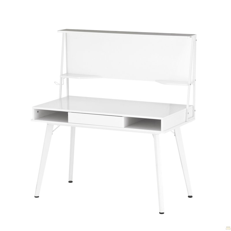 Bureau d'ordinateur Study avec rangement et tableau blanc magnétique effaçable à sec, blanc