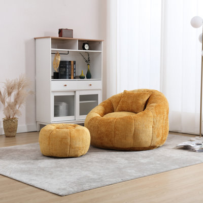 Fauteuil à billes moderne pour adulte avec fauteuil de lecture simple, tissu chenille, style citrouille, repose-pieds multifonctionnel, forme ergonomique, rembourrage en mousse viscoélastique, sans matériau de loisirs, super matériau, en forme