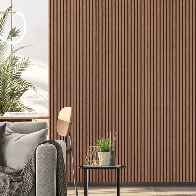 2pc x106" x 12.6" Classic Brown Acoustic Wall Paneling, Wood Slat Soundproof Wall Panels (2piece/18.55 sq.ft.)