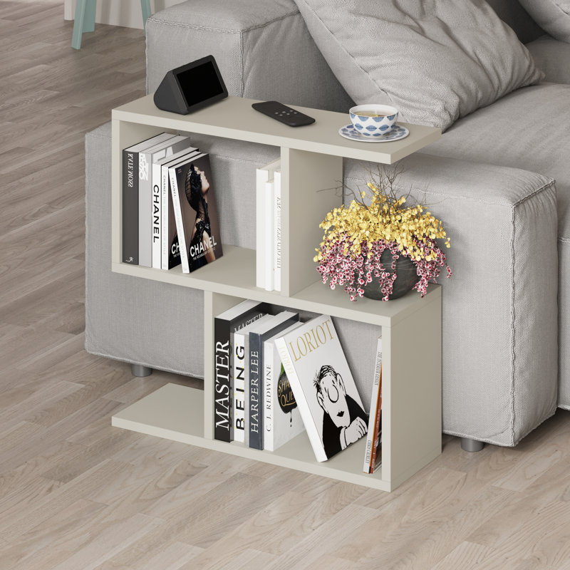 Barbara Side Table Modern 2-Tier Design with Storage Compartments, Sandstone