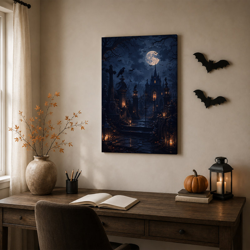 «Gothic Church and Graveyard Under Bright», art mural sur toile, H 18 po x l 12 po