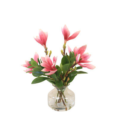 Soucoupe magnolia dans un vase en verre métallique