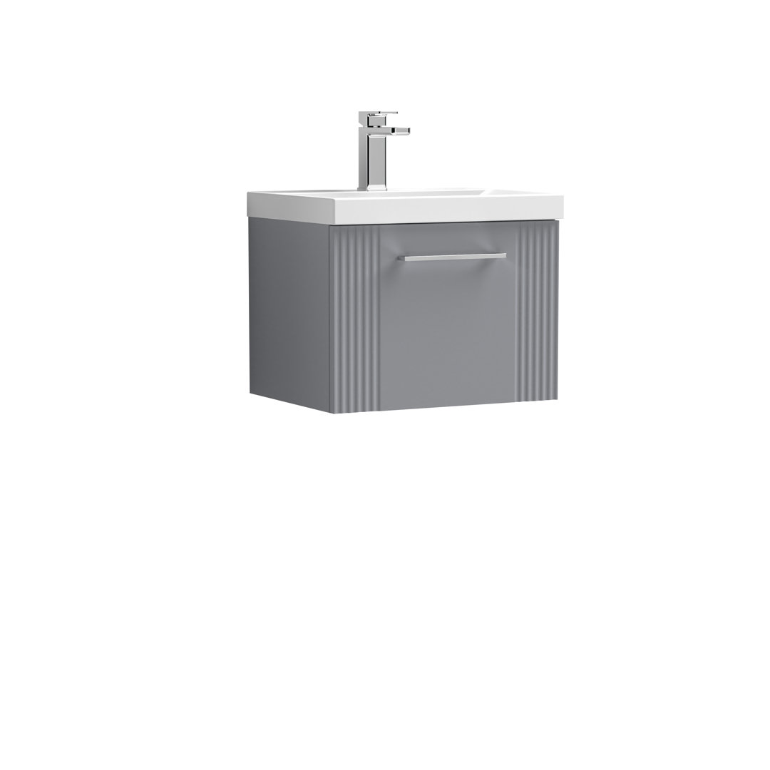 Nuie Satin Grey Deco Wall Hung Single Drawer Vanity Unit And Thin Edge Ceramic Basin | | Mdf | 500Mm - Image 3