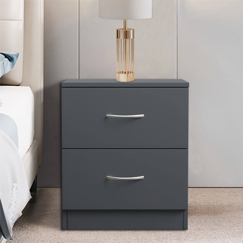 Delonia 2 Drawer 40Cm W Chest of Drawers Nightstand Bedside Cabinet, Grey
