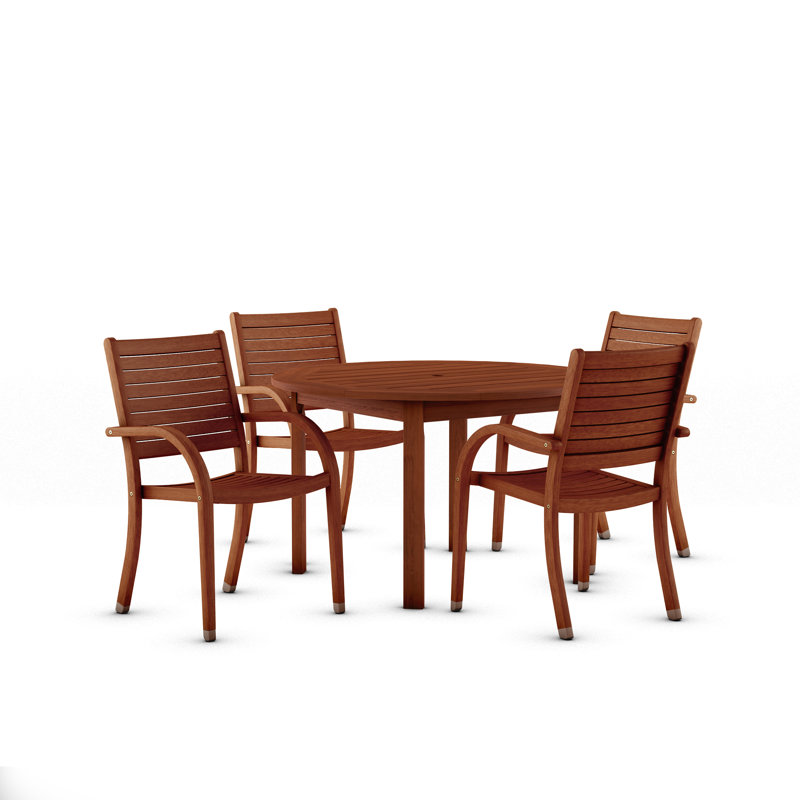 Anautica 4 - Person Wood Patio Dining Set with Round Table