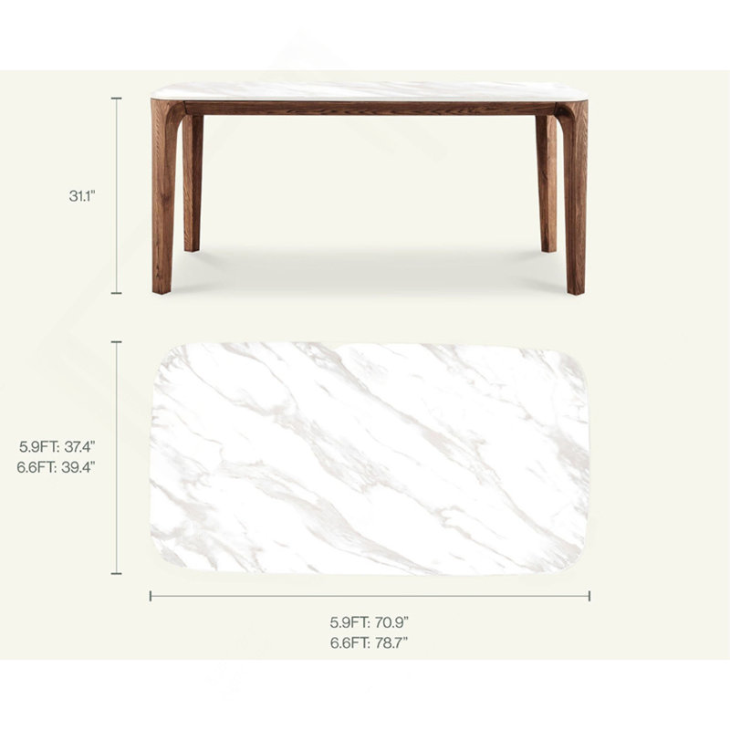Table de salle à manger rectangulaire moderne en noyer et céramique / 5,9 pi, H 31,1 po x L 70,9 po x l 37,4 po