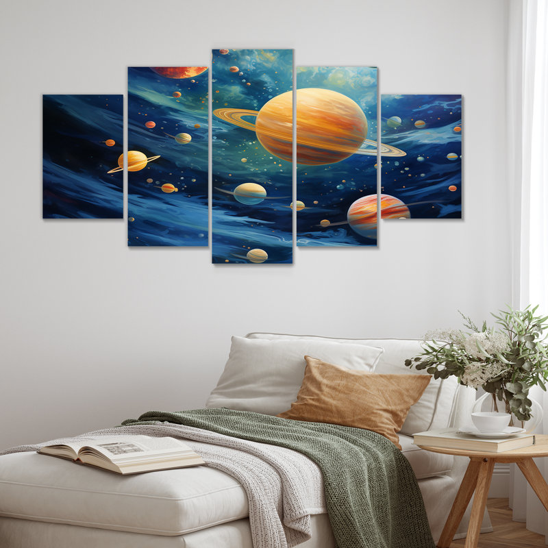 Bleu et orange, planète Odyssey II - planètes, décoration murale multipanel