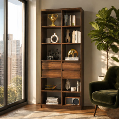 70.9" Tall Bookcase with 10 Open Cubbies & 4 Drawers, Freestanding Storage Cabinet, Modern Display Shelf for Living Room, Bedroom & Office