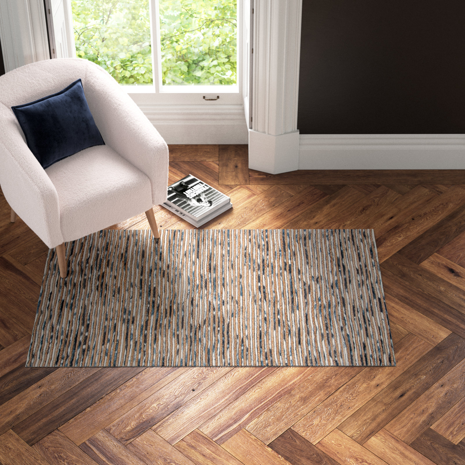 Cocci Natural Gray Hand-Loomed Striped Jute Rug, Rectangle 3' x 5'