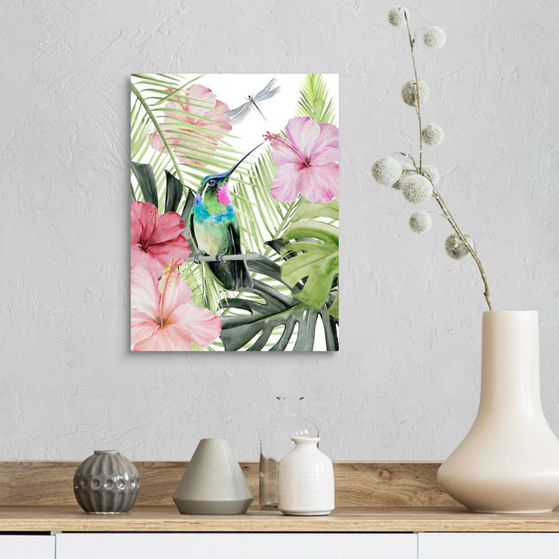 Art mural sur toile Hibiscus & Hummingbird II, H 16 po x l 12 po x P 1,25 po, Toile tendue