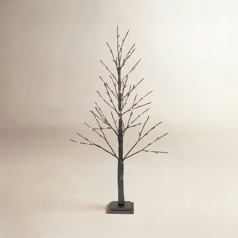 LED Glittered Twig Tree, 48" H x 24" W x 24" D, Brown