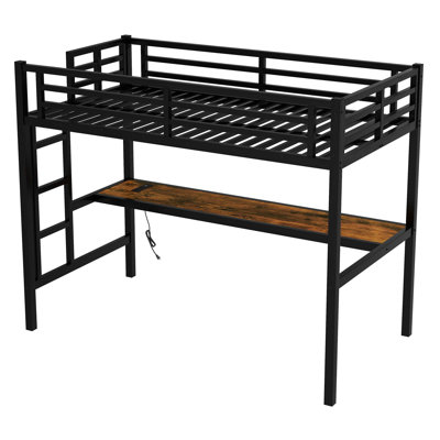 Metal Loft Bed With Power Outlet And LED Lighted, Space-Saving, Noise Reduced by Mason & Marbles