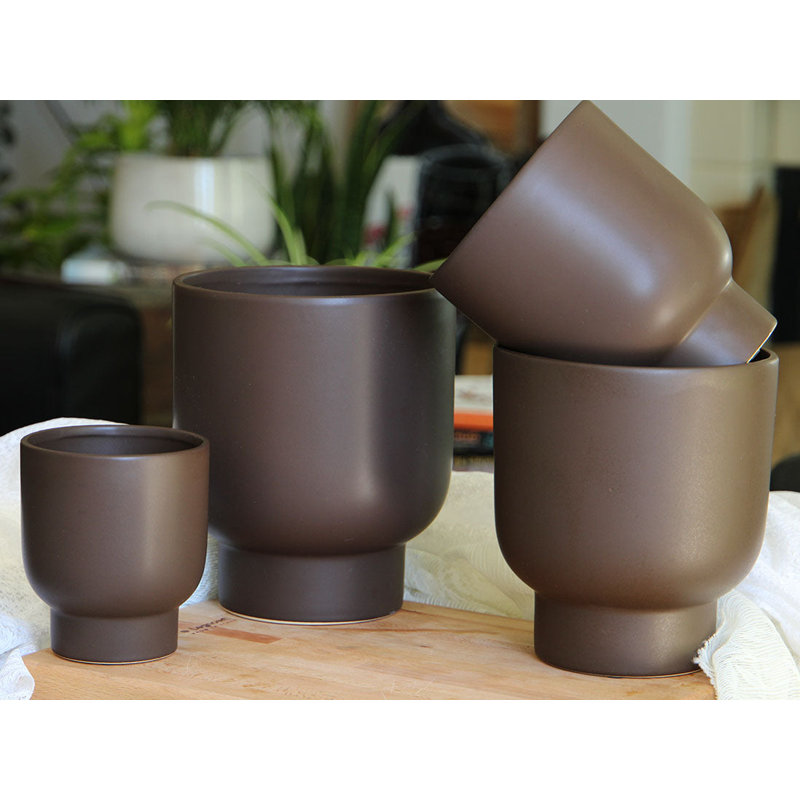 Cache-pots Monstera en céramique émaillée (paquet de 8) - Intérieur/Extérieur, Bleu classique mat