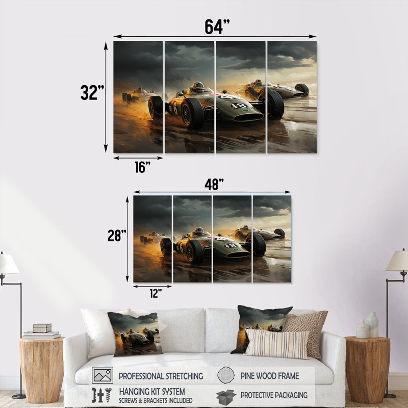 Ensemble de décorations murales 4 pièces jaune et noir Grand Prix Racing, H 32 po x l 64 po
