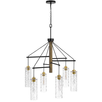 Williston 6-Light Rubber Wood and Metal Chandelier with Textured Glass Shades