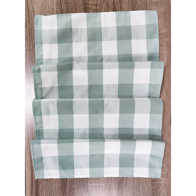 Chemin de table beige et blanc fabriqué à la main 16 po x 36 po Buffalo, 45 po x 16 po, Sauge