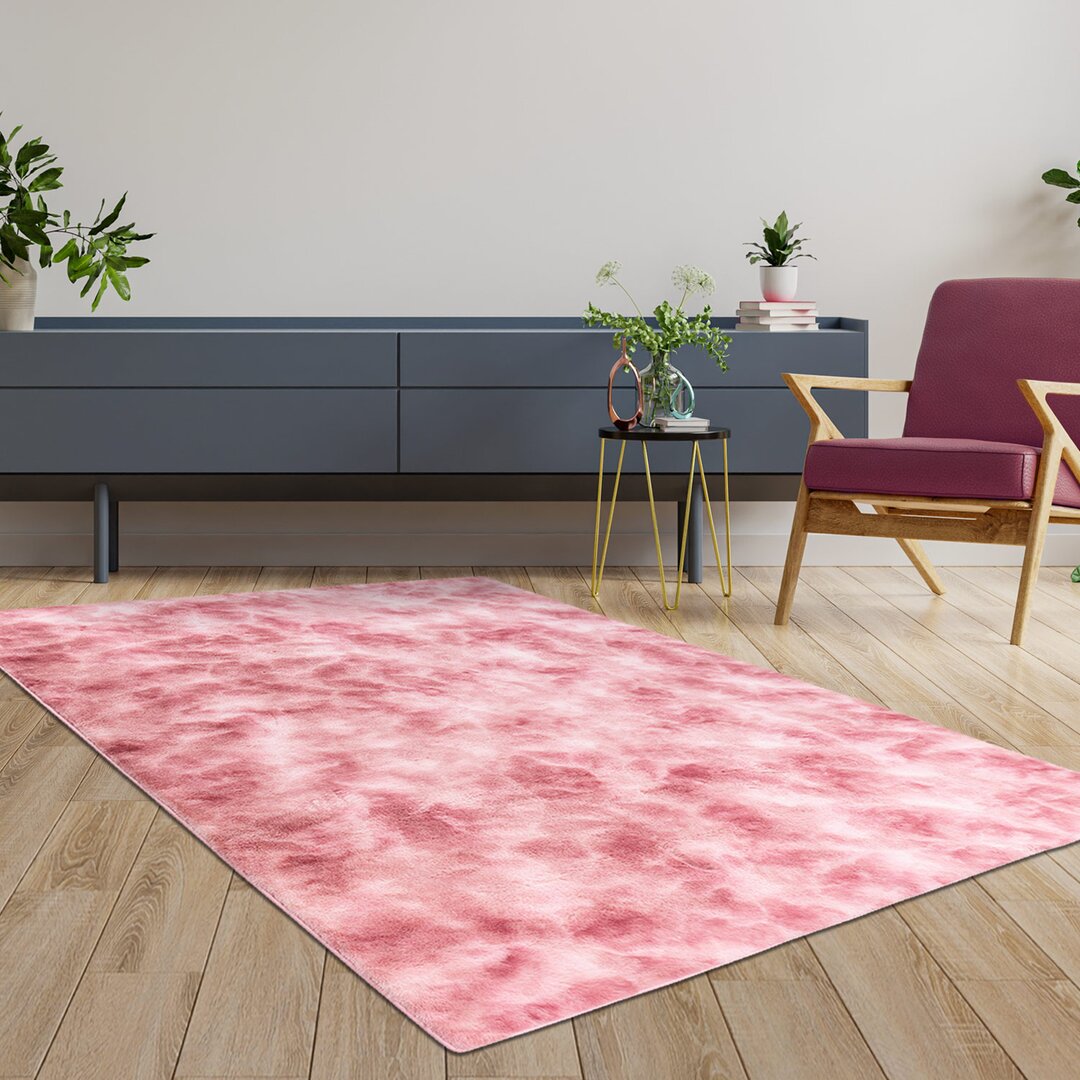 Teppich Hochflor Wohnzimmer Einfarbig Rosa Weicher Wohnzimmerteppich Soft Touch - Tie-Dye-Optik - Modern Dorrel