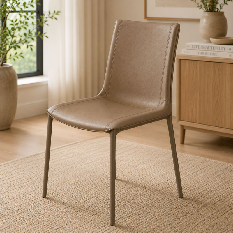 Ensemble de 2 chaises rembourrées en cuir recyclé avec structure en acier noir, gris, Gris