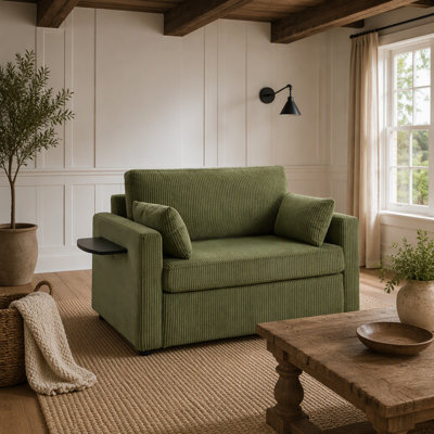 Canapé-lit polyvalent avec matelas pliable, table d'appoint pliable, poche de rangement latérale et ports USB, idéal pour les espaces de vie compacts
