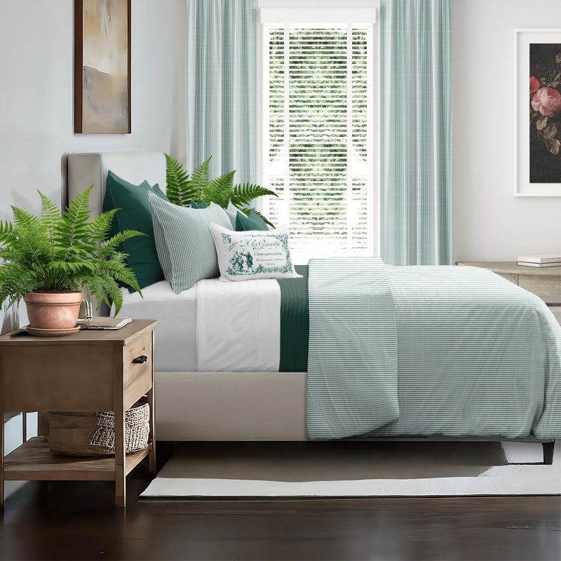 Jaxon Stripe Cotton Reversible Coverlet Set, Cal.King Coverlet/Bedspread + 2 King Shams, Evergreen