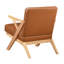 Mobilier de salon: Chaise d'appoint en bois d'hévéa massif naturel et chaise en similicuir brun-15571660-15571661