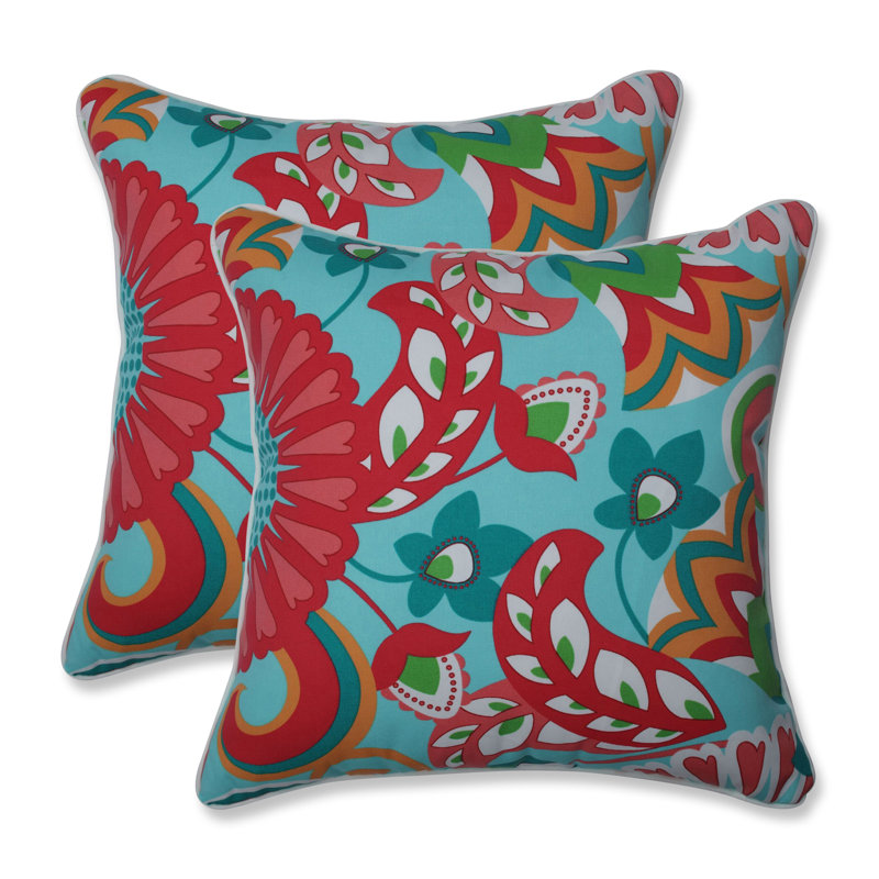 Coussin décoratif géométriques d’intérieur/d’extérieur, 18,5 po x 18,5 po, Corail