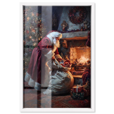 Décoration murale de Noël «Santa Placement Presents Shadowbox» par Art Remedy, cadre blanc, 25 x 37