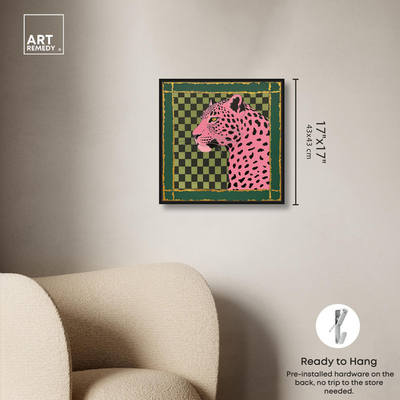 Rosy Roar Canvas Modern Trendy Art by Art Remedy, 17" H x 17" W x 1.8" D, Black Floater Framed