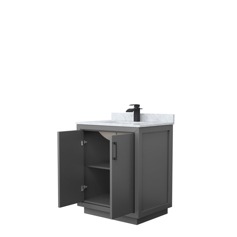 Icon 30'' W Single Vanity, White, Matte Black, White Carrara